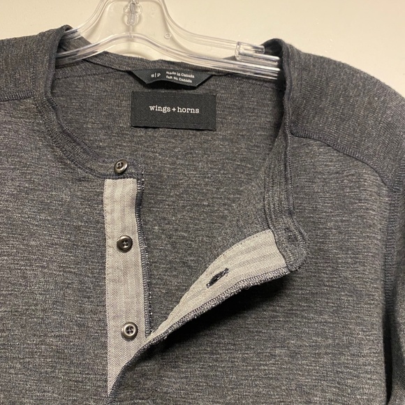 WINGS & HORNS grey henley, size S - Picture 4 of 4